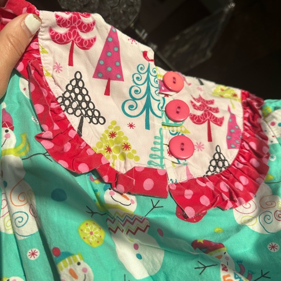 Jelly The Pug Snowman Holiday Ruffle Dress 100% Cotton Girls Size 8 - Picture 7 of 7